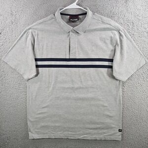 VTG Plugg Mens Short Sleeve Polo Shirt Gray Navy Blue Stripe Casual Top Size XL